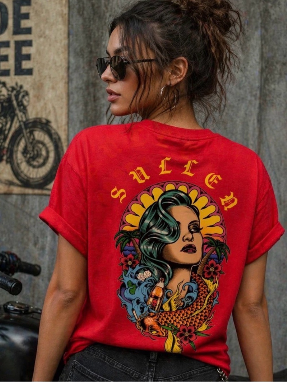 Red Graphic Camisole Tee with Retro Illustration